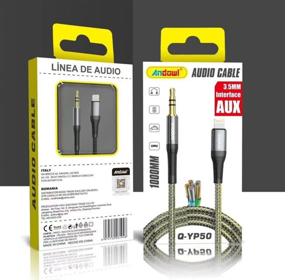 CAVO DI COLLEGAMENTO AUDIO DA LIGHTNING A JACK AUX DA 3,5 MM 1 MT INTRECCIATO Q-YP50 - 2