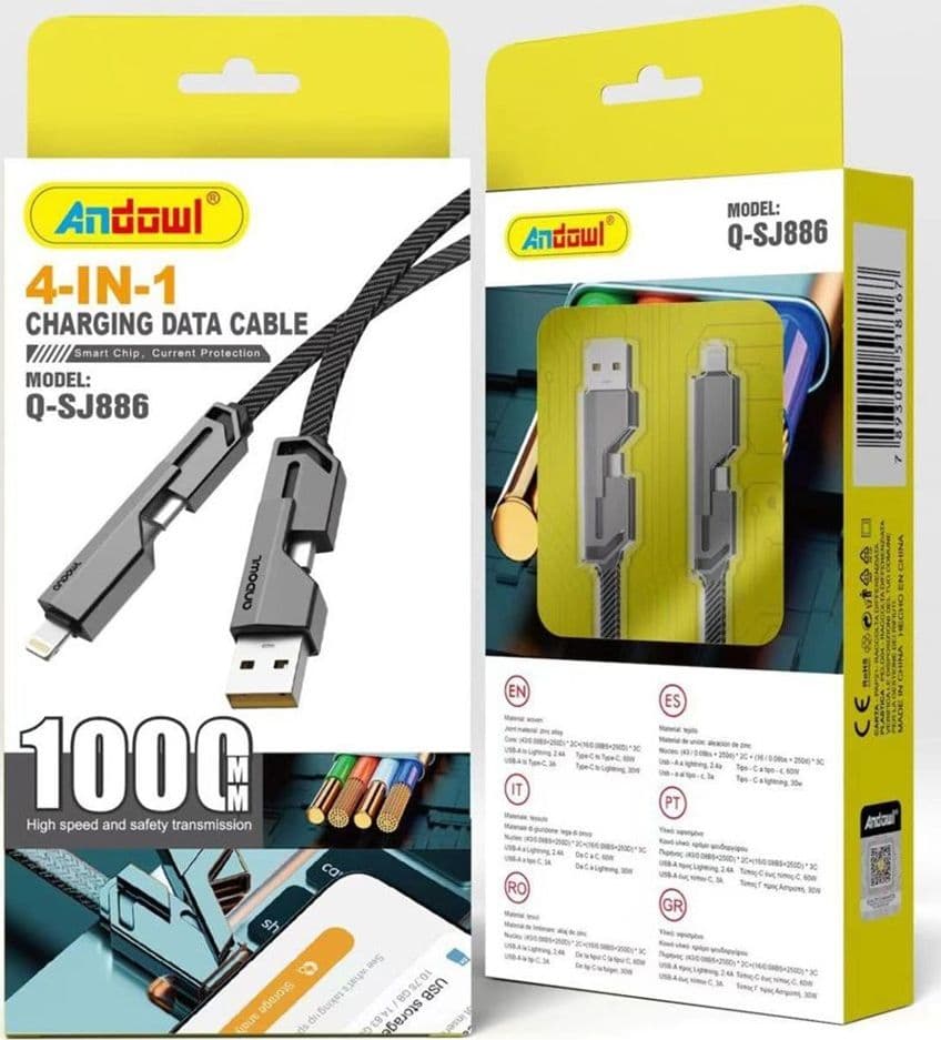 CAVO DATI RICARICA LIGHTNING USB TYPE-C Q-SJ886 4 IN 1 60 W 100 CM MULTIFUNZIONE - 2