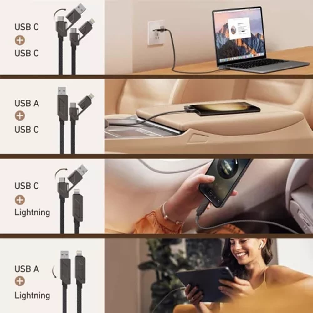 CAVO DATI RICARICA LIGHTNING USB TYPE-C Q-SJ886 4 IN 1 60 W 100 CM MULTIFUNZIONE - 5