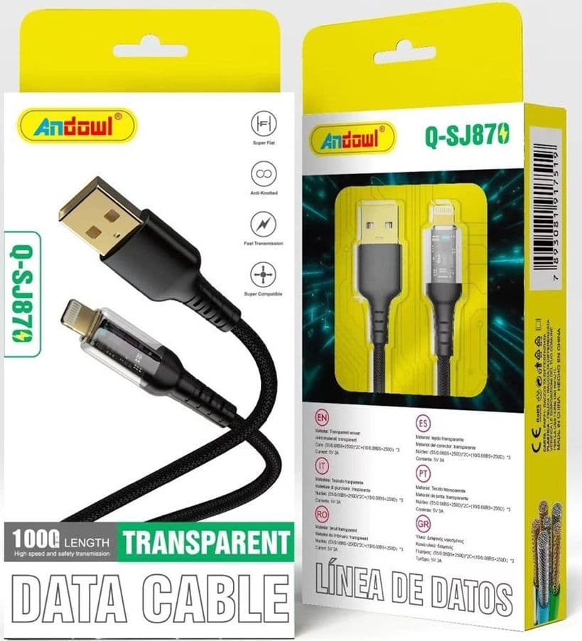CAVO RICARICA RAPIDA TRASMISSIONE DATI TRASPARENTE DA USB A LIGHTNING DA 1 MT Q-SJ870 - 2