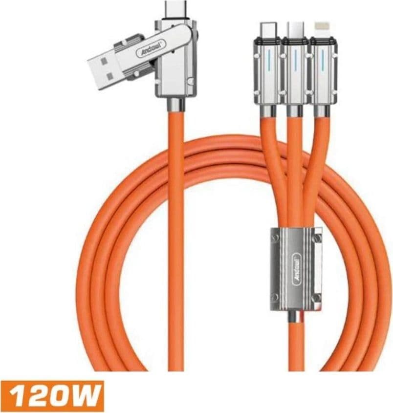 CAVO DATI RICARICA RAPIDA USB MULTIPORTA UNIVERSALE DA 120W DUE IN TRE DA 1.2MT Q-SJ300 - 5