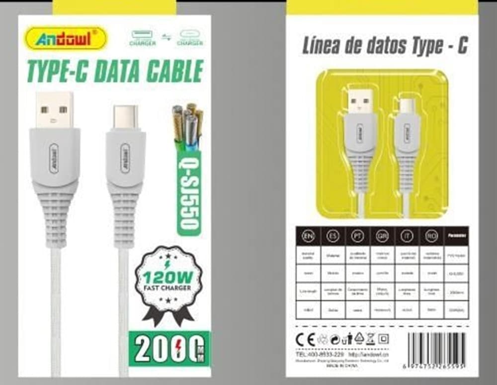 CAVO TRASFERIMENTO DATI RICARICA VELOCE USB A TYPE-C 120W DA 2 MT RESISTENTE Q-SJ550 - 2