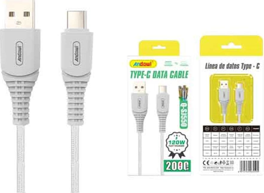 CAVO TRASFERIMENTO DATI RICARICA VELOCE USB A TYPE-C 120W DA 2 MT RESISTENTE Q-SJ550 - 3