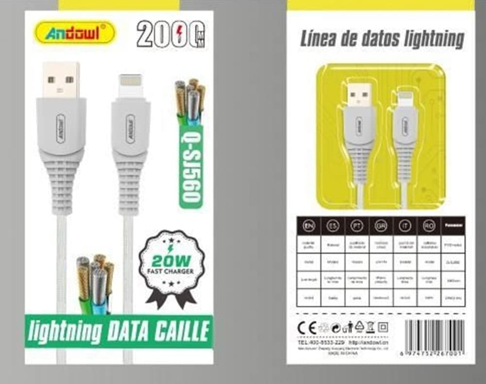 CAVO TRASFERIMENTO DATI RICARICA VELOCE USB A LIGHTNING 20W DA 2MT RESISTENTE Q-SJ560 - 2