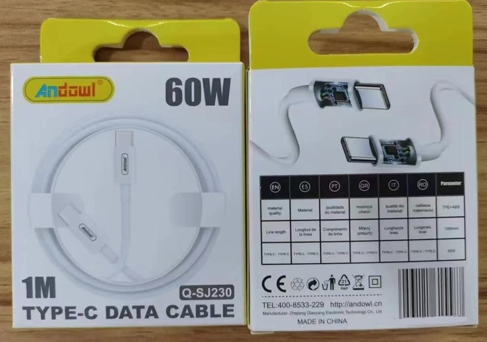 CAVO USB DI RICARICA RAPIDA TRASFERIMENTO DATI Q-SJ230 DA TYPE-C A TYPE-C 60W PD DA 1MT - 2