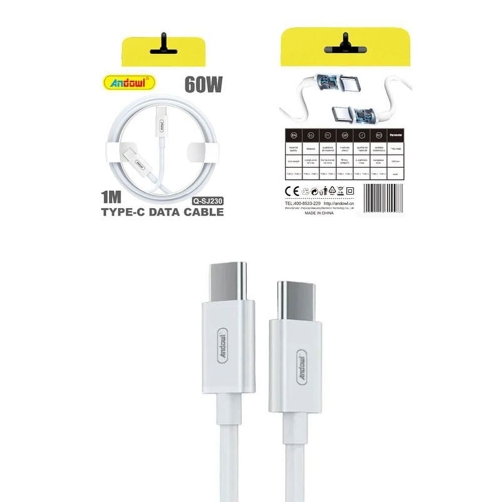 CAVO USB DI RICARICA RAPIDA TRASFERIMENTO DATI Q-SJ230 DA TYPE-C A TYPE-C 60W PD DA 1MT - 3