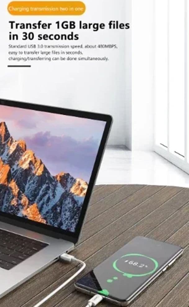 CAVO USB DI RICARICA RAPIDA TRASFERIMENTO DATI Q-SJ230 DA TYPE-C A TYPE-C 60W PD DA 1MT - 7