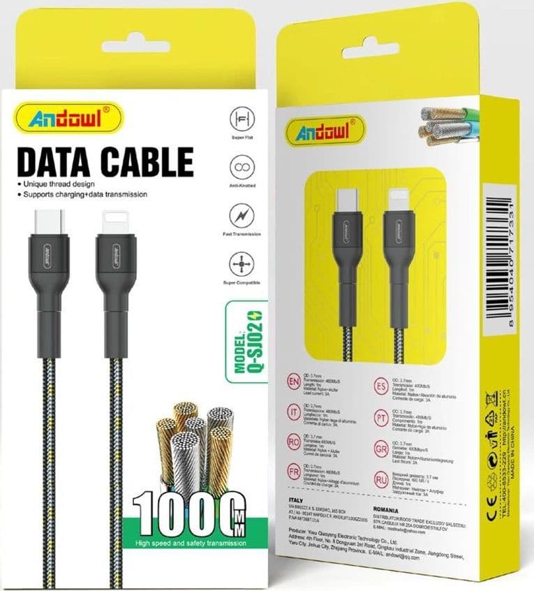 CAVO DI RICARICA TRASFERIMENTO DATI INTRECCIATO DA 1 MT DA TYPE-C A LIGHTNING Q-SJ02 - 2