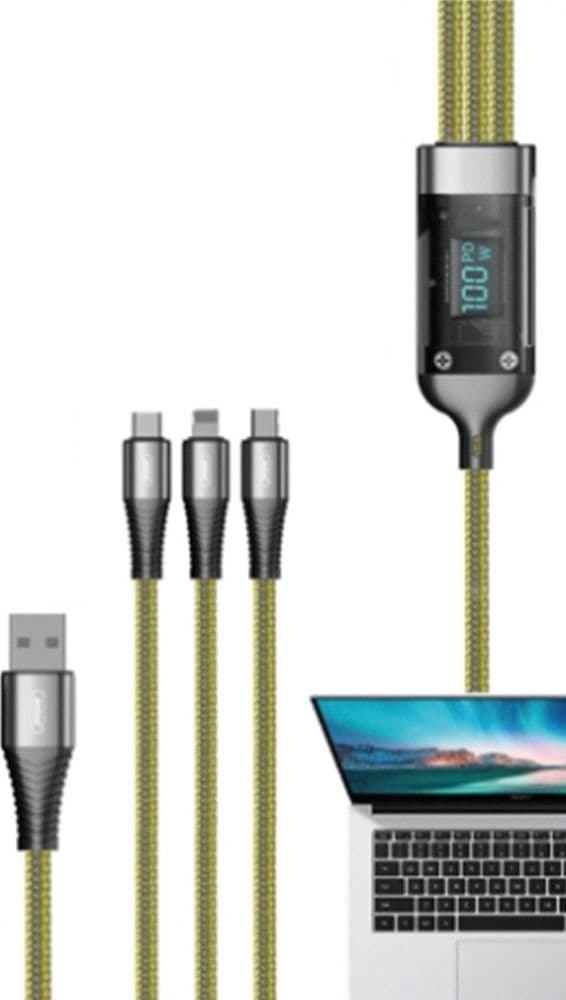 CAVO DATI RICARICA RAPIDA 3IN1 DISPLAY DIGITALE 100W USB A MICROUSB TYPE-C LIGHTNING Q-SJ04 - 4
