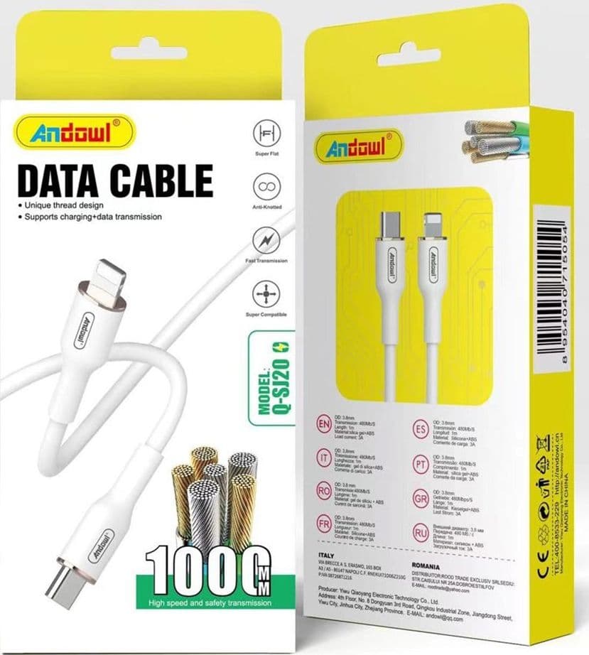 CAVO RICARICA TRASMISSIONE DATI ANTI-GROVIGLIO DA TYPE-C A LIGHTNING 3A 1 MT Q-SJ20 - 2