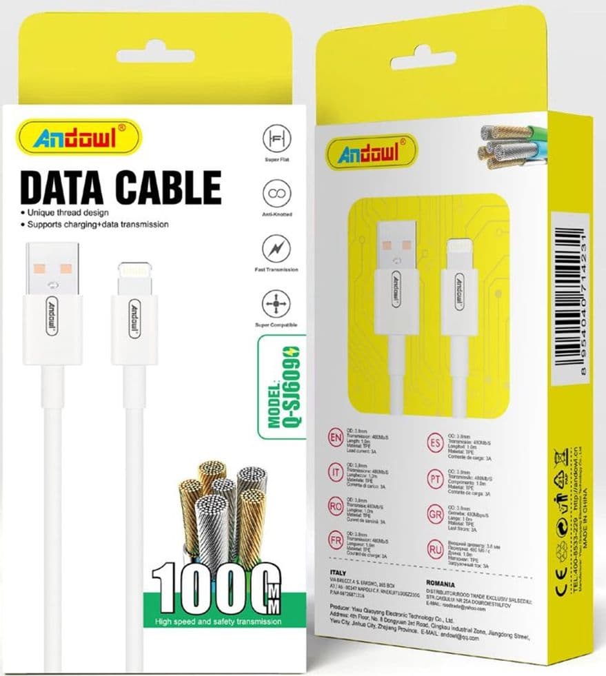 CAVO TRASMISSIONE DATI RICARICA VELOCITÀ USB A LIGHTNING 3A 1MT FLESSIBILE ANTI-NODI Q-SJ609 - 2