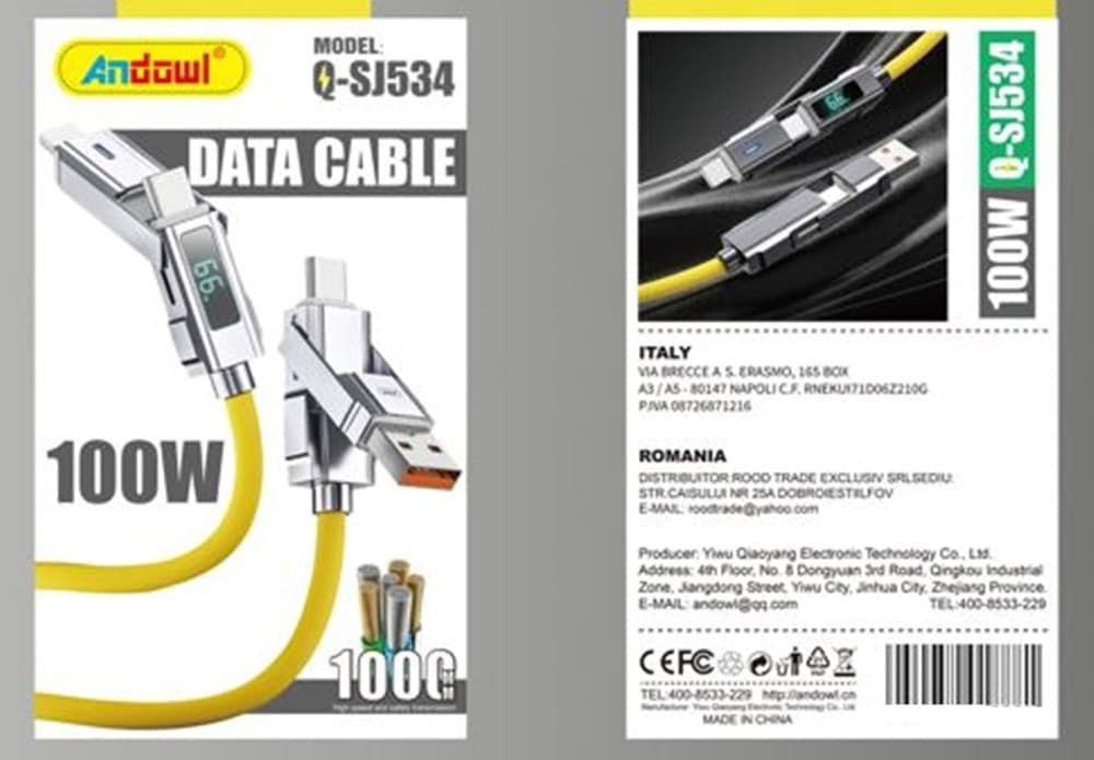 CAVO DI RICARICA DATI CON DISPLAY LED 100W DA TYPE-C/USB A TYPE-C/LIGHTNING 1MT Q-SJ534 - 2