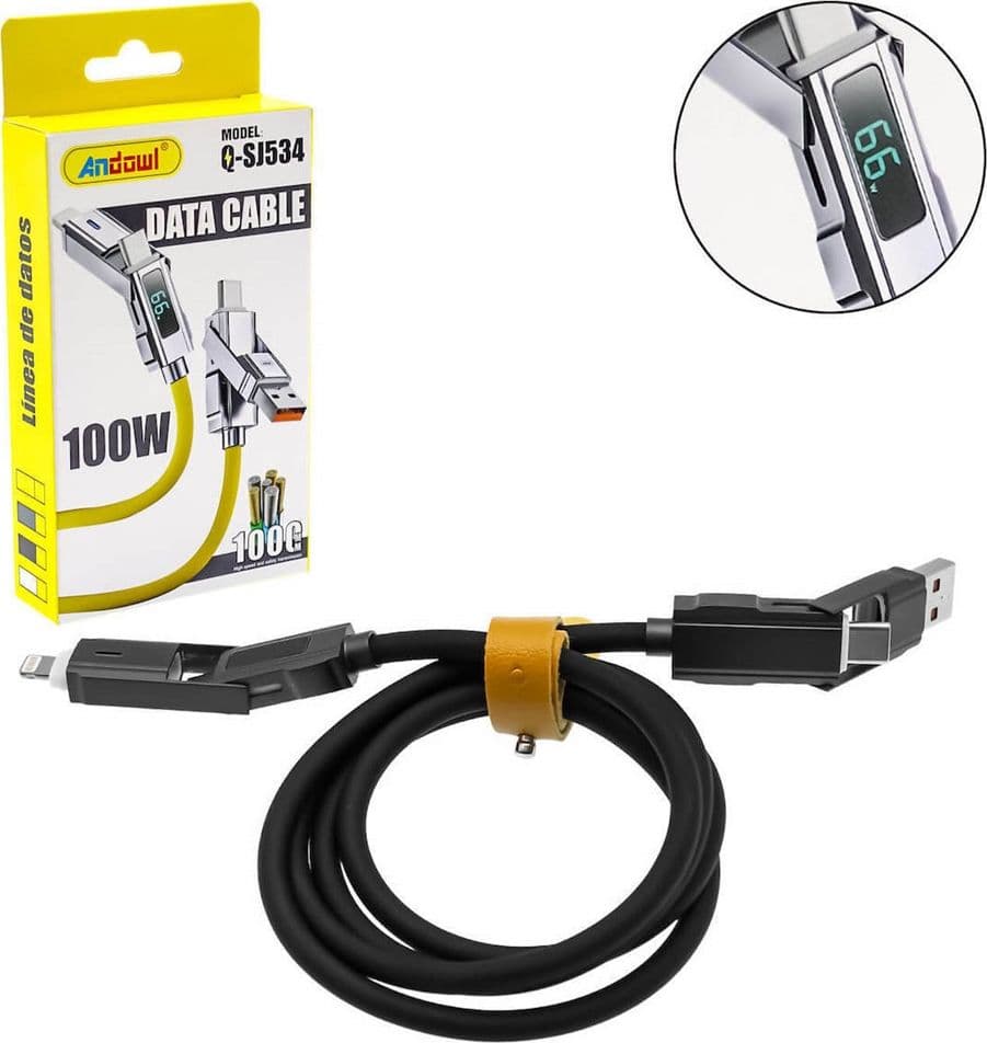 CAVO DI RICARICA DATI CON DISPLAY LED 100W DA TYPE-C/USB A TYPE-C/LIGHTNING 1MT Q-SJ534 - 3