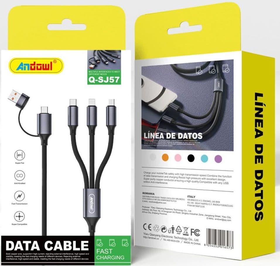 CAVO DI RICARICA RAPIDA TRASFERIMENTO DATI USB A MICRO USB / LIGHTNING / TYPE-C Q-SJ57 - 2