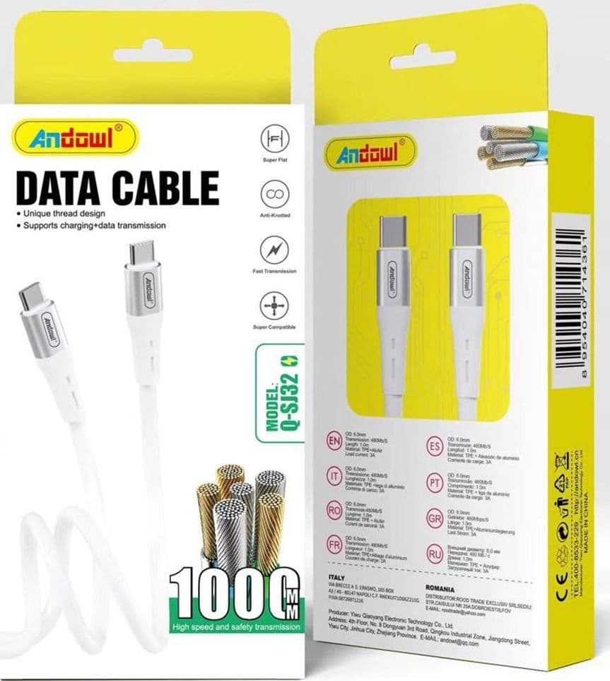 CAVO USB 2.0 RICARICA TRASMISSIONE DATI AD ALTA VELOCITÀ DA TYPE-C A TYPE-C 5A 1MT Q-SJ32 - 2