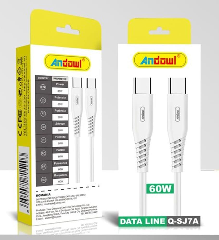 CAVO RICARICA TRASFERIMENTO DATI USB 2.0 Q-SJ7A DA TYPE-C A TYPE-C 60 W DA 1 METRO - 2