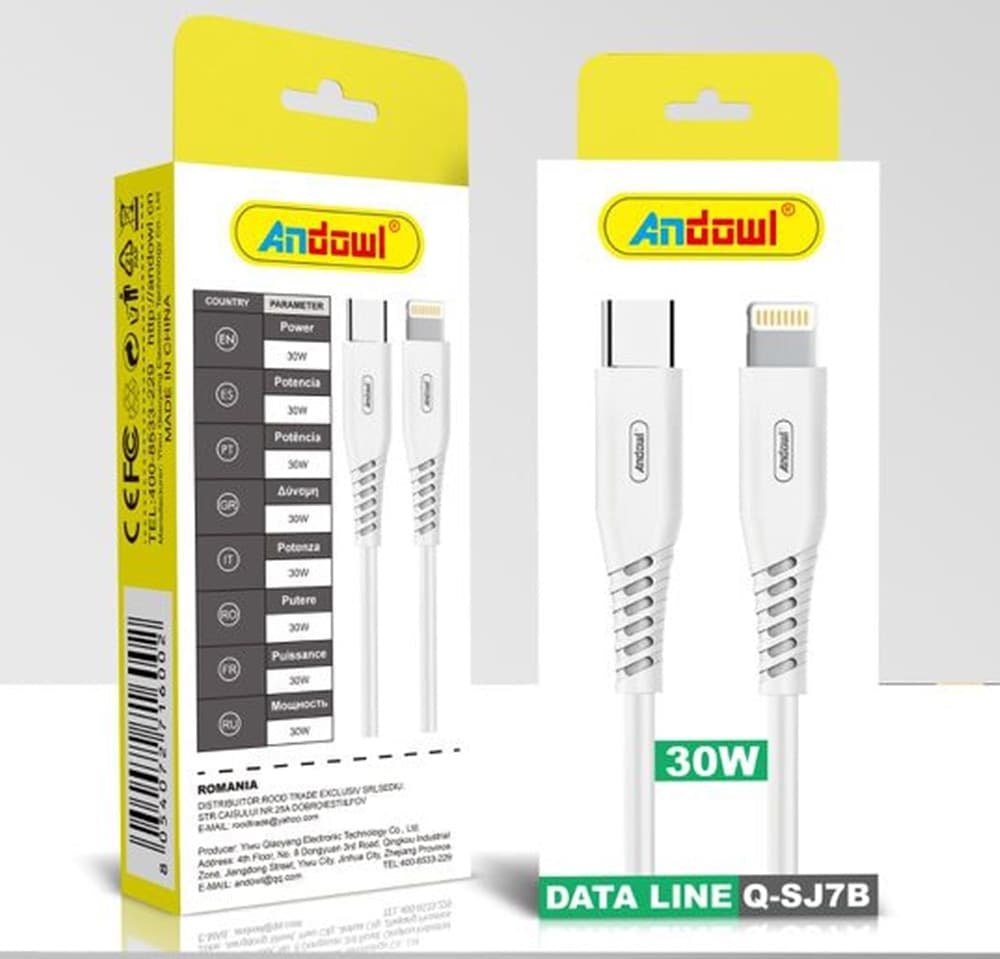 CAVO RICARICA RAPIDA TRASFERIMENTO DATI DA TYPE-C A LIGHTNING 30 W DA 1 METRO Q-SJ7B - 2