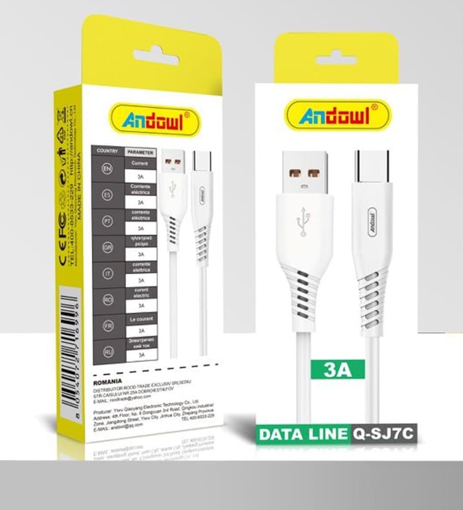 CAVO RICARICA TRASFERIMENTO DATI VELOCE DA USB 2.0 A TYPE-C DA 1 METRO 3A Q-SJ7C - 2