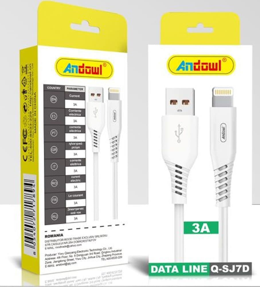 CAVO DI RICARICA RAPIDA TRASFERIMENTO DATI DA USB A LIGHTNING 3A Q-SJ7D DA 1 METRO - 2