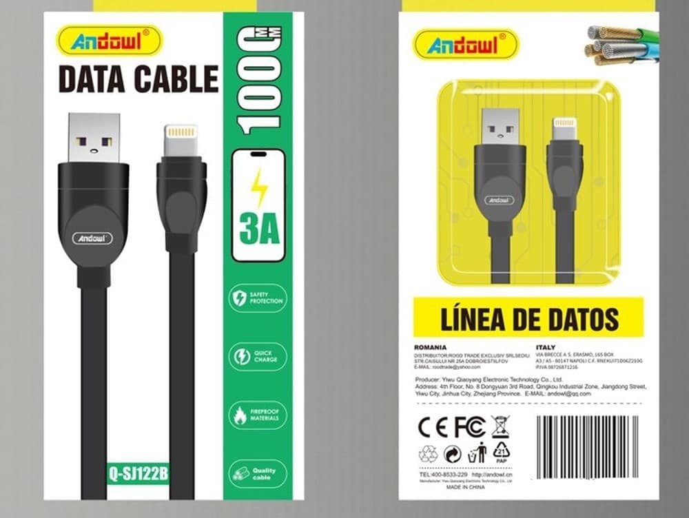 CAVO TRASFERIMENTO DATI RICARICA RAPIDA DA USB A LIGHTNING 3A 1 MT NERO Q-SJ122B - 2