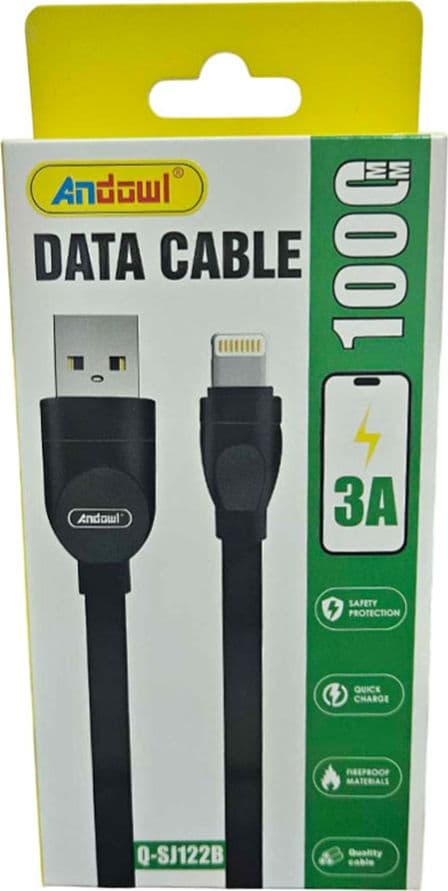 CAVO TRASFERIMENTO DATI RICARICA RAPIDA DA USB A LIGHTNING 3A 1 MT NERO Q-SJ122B - 3