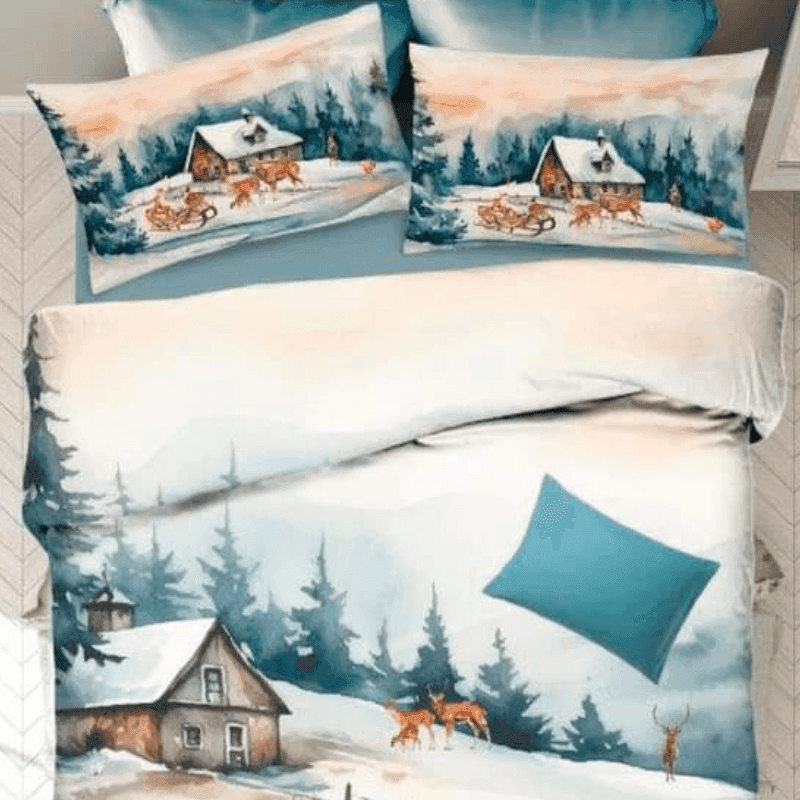 Copripiumino matrimoniale in cotone con stampa Winter - 2