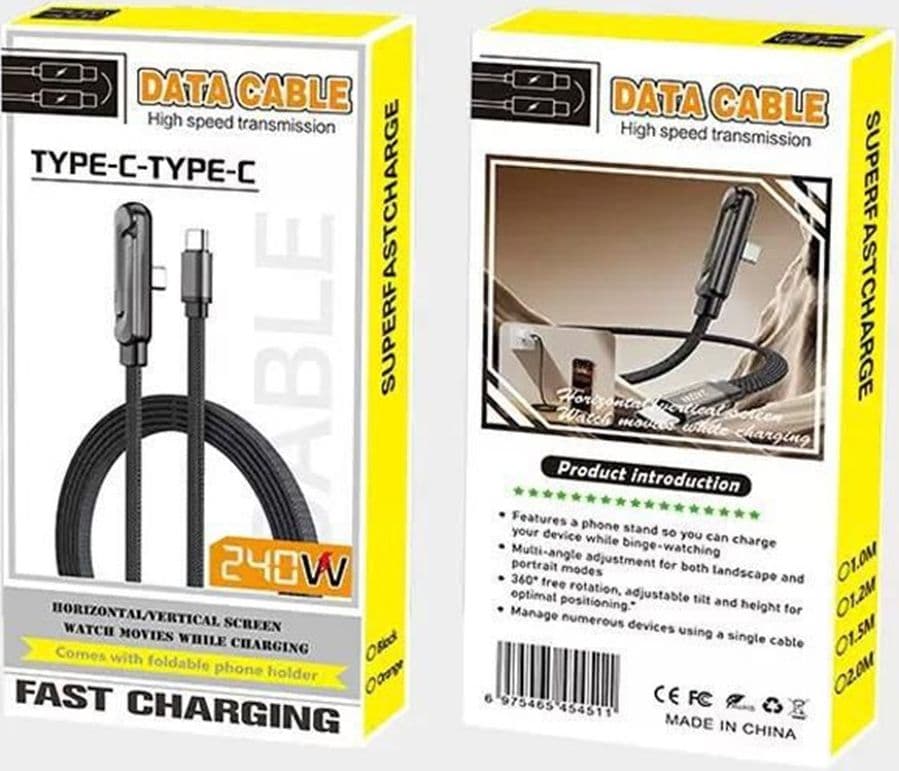 CAVO DATI RICARICA RAPIDA DA TYPE-C A TYPE-C DA 240W CON SUPPORTO PIEGHEVOLE PER TELEFONO - 3