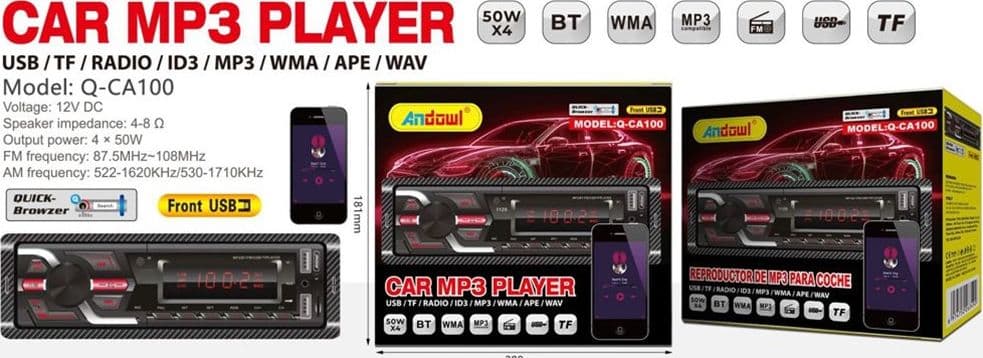 SISTEMA AUDIO LETTORE MP3 RADIO PER AUTO 1DIN 50WX4 BLUETOOTH / USB / WIFI / GPS Q-CA100 - 5