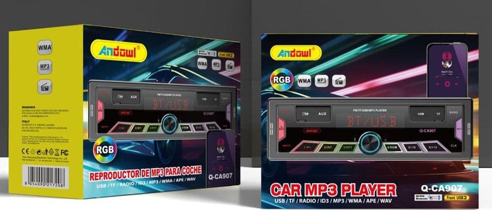 SISTEMA AUDIO PER AUTO CON LETTORE MP3 USB TF RADIO FM BLUETOOTH ILLUMINAZIONE RGB Q-CA907 - 2