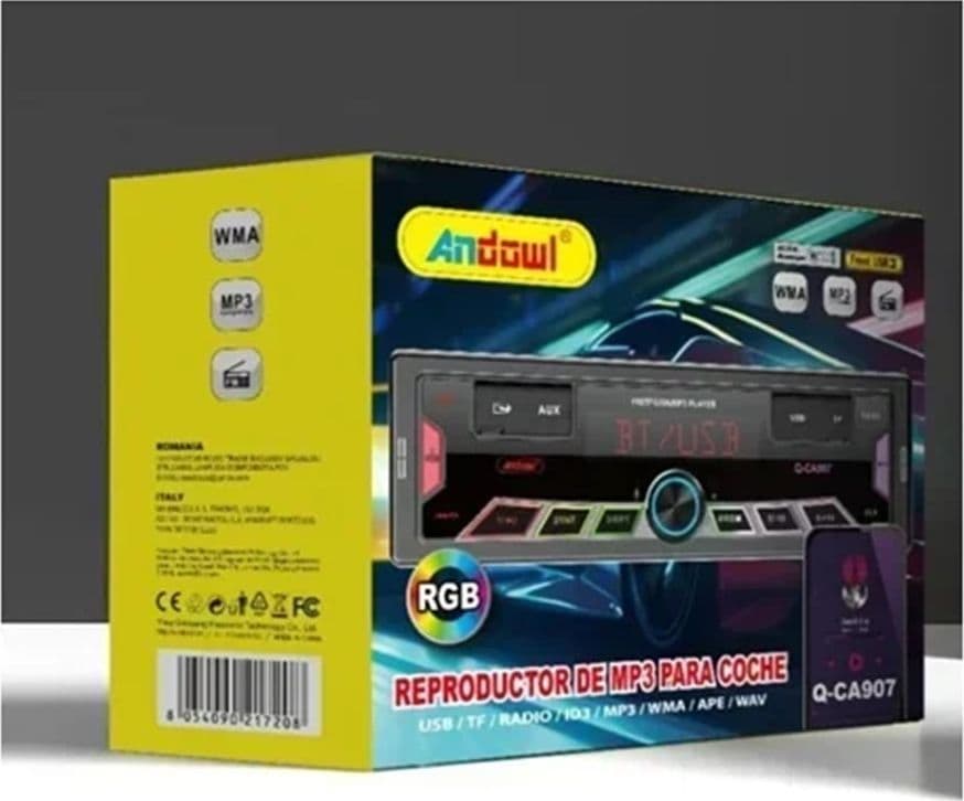 SISTEMA AUDIO PER AUTO CON LETTORE MP3 USB TF RADIO FM BLUETOOTH ILLUMINAZIONE RGB Q-CA907 - 5