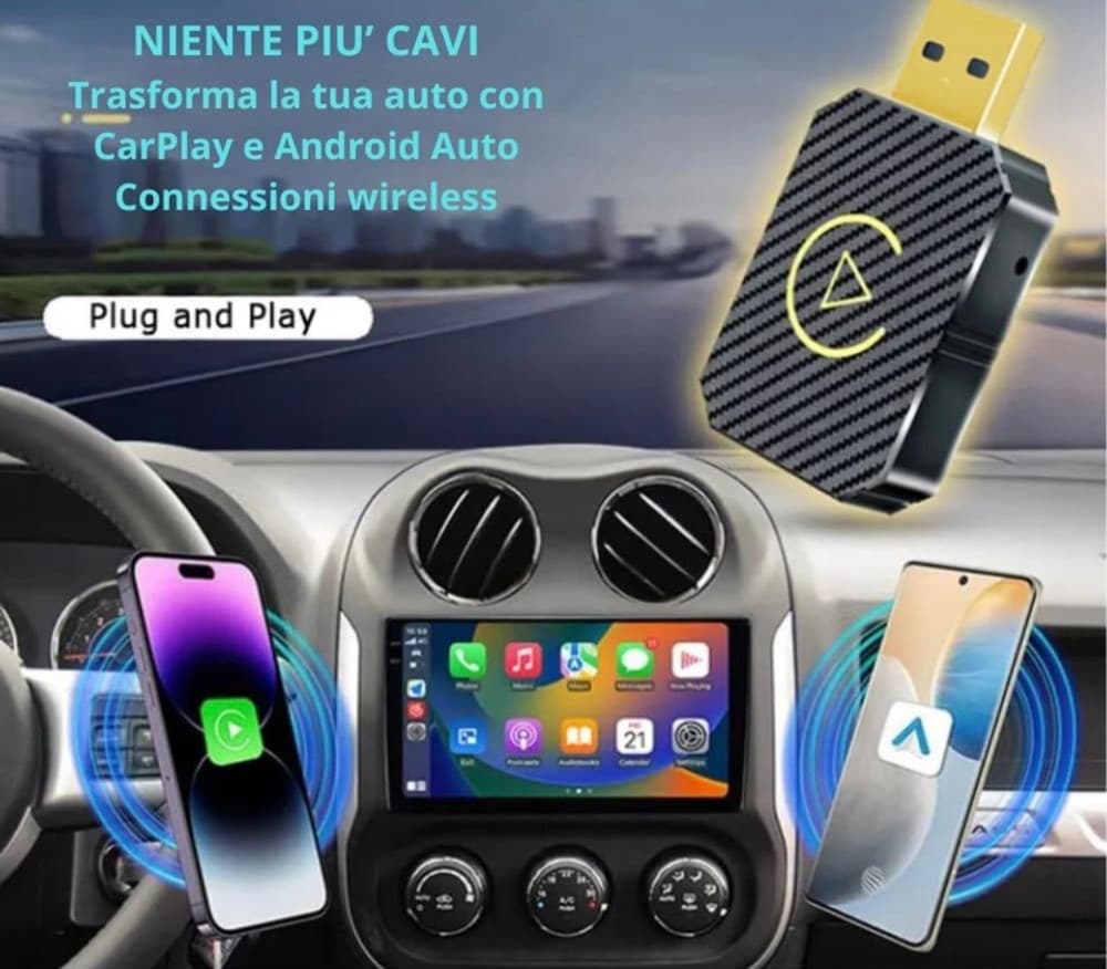 ADATTATORE WIRELESS CARPLAY ANDROID AUTO PER SISTEMI MULTIMEDIALI USB C/A PLUG & PLAY - 2
