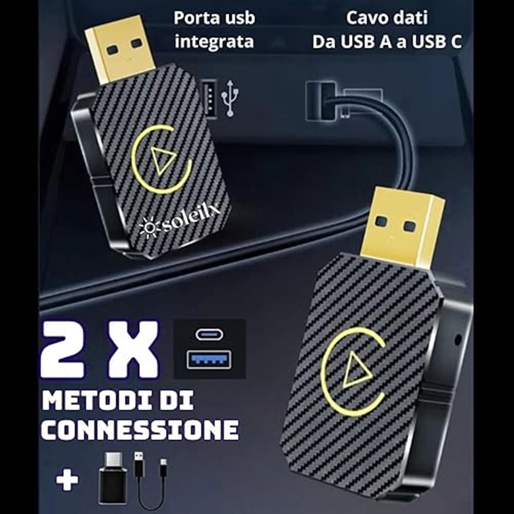 ADATTATORE WIRELESS CARPLAY ANDROID AUTO PER SISTEMI MULTIMEDIALI USB C/A PLUG & PLAY - 3
