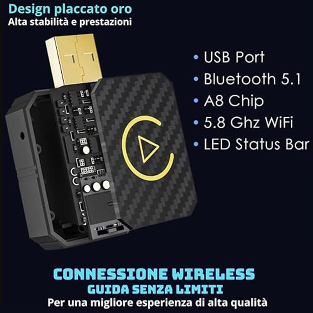 ADATTATORE WIRELESS CARPLAY ANDROID AUTO PER SISTEMI MULTIMEDIALI USB C/A PLUG & PLAY - 5