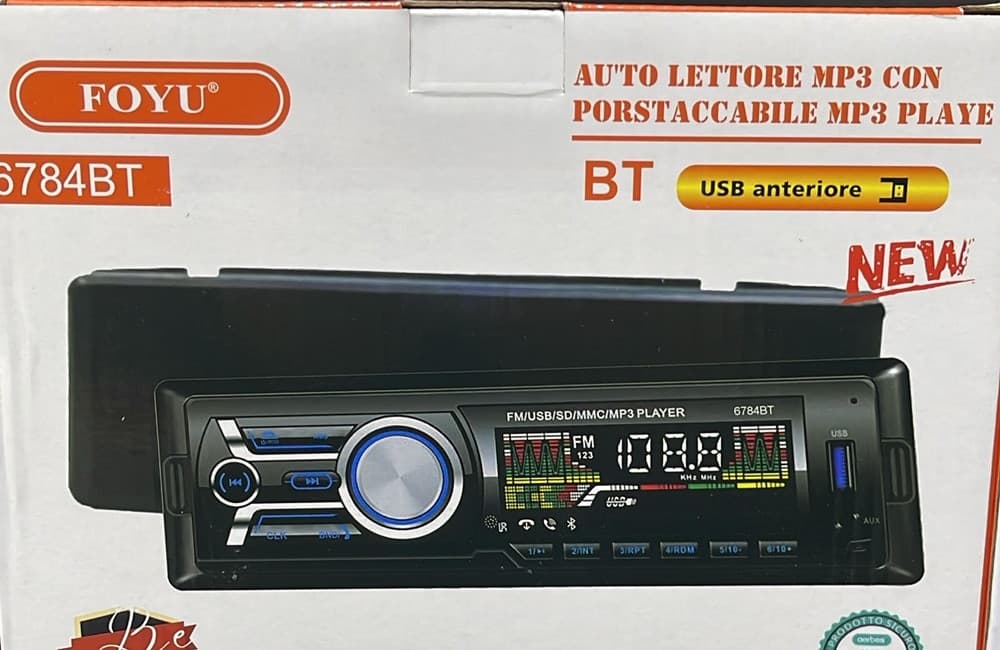 AUTORADIO SISTEMA AUDIO UNIVERSALE AUTO 4X50W 1DIN LETTORE MP3 BLUETOOTH USB AUX 6784BT - 4