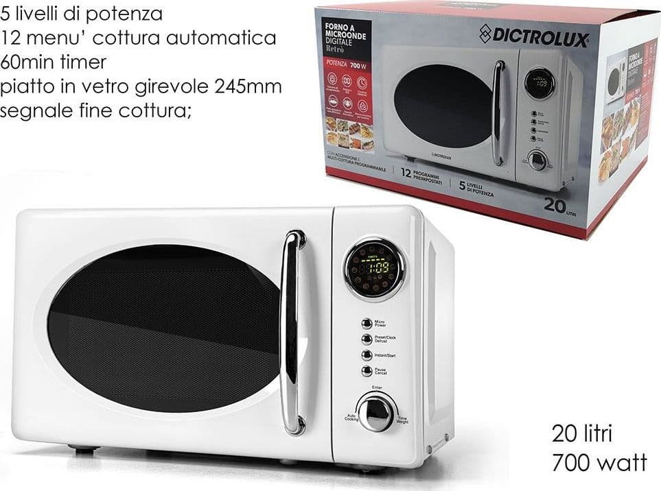FORNO MICROONDE DIGITALE 20 LITRI 700 WATT PIATTO Ø245MM 5 LIVELLI POTENZA 12 PROGRAMMI - 2