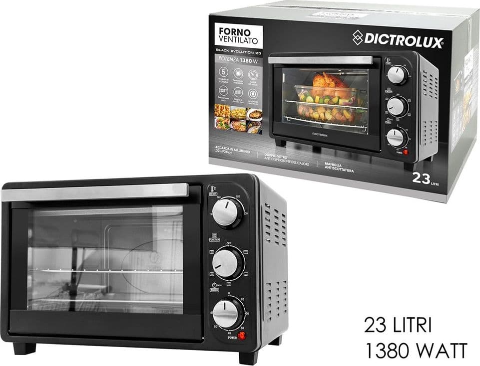 FORNO VENTILATO ELETTRICO 23LT 1380W 5 MODALITÀ DI COTTURA CON MANIGLIA ANTISCOTTATURA - 2