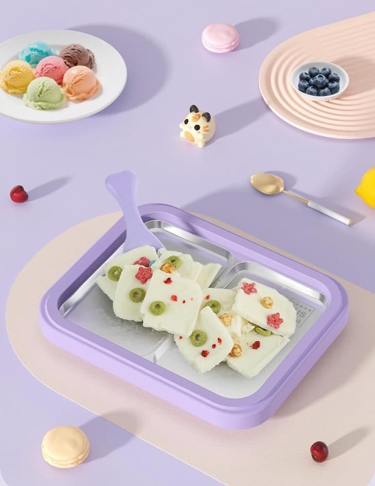 VASSOIO PIASTRA GELATIERA IN ACCIAIO PER PREPARARE GELATO SORBETTO YOGURT CON SPATOLE - 2