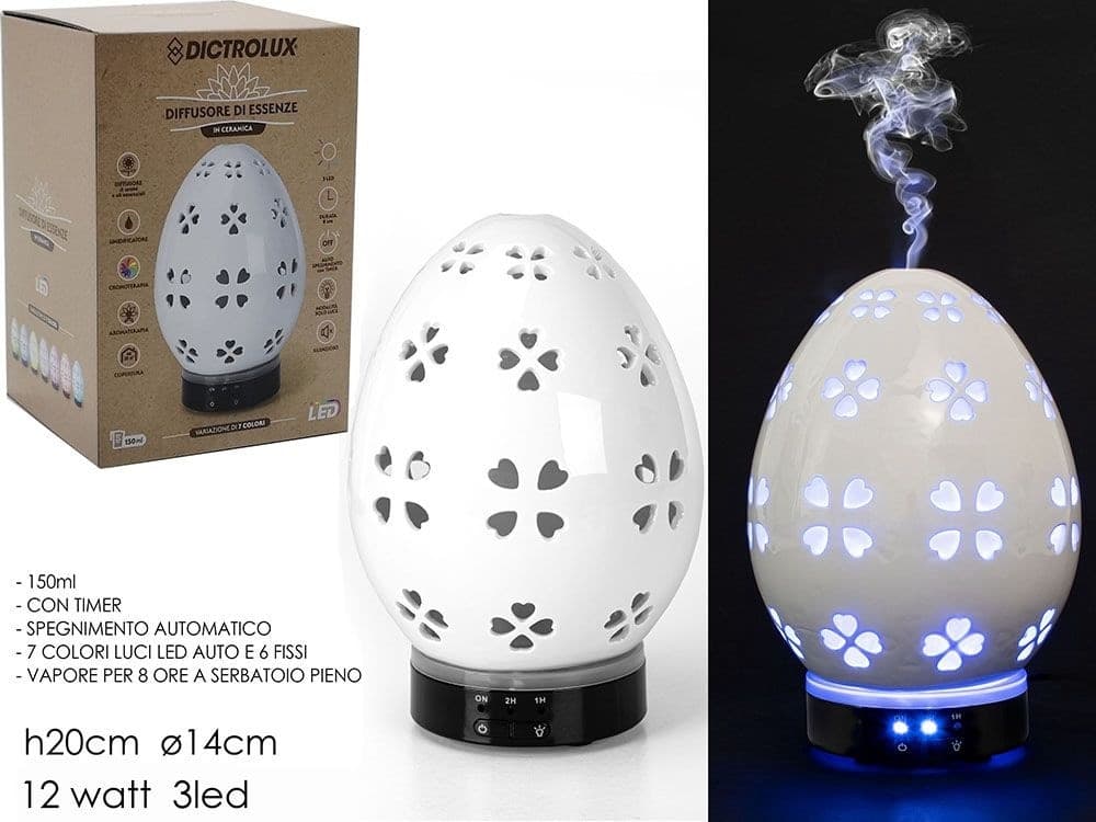 DIFFUSORE DI ESSENZA IN CERAMICA 150ML 12W 3LED 7 COLORI LED 6 PER CROMOTERAPIA H20XØ14CM - 2