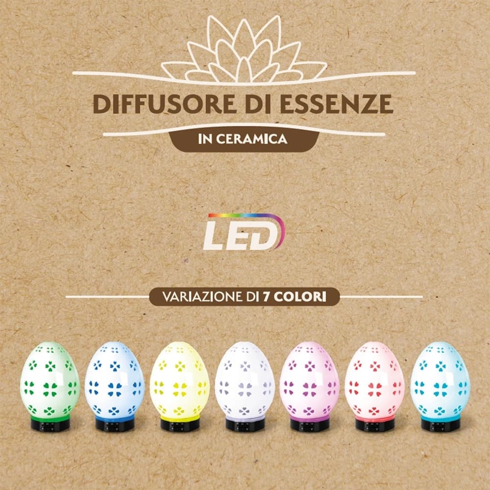 DIFFUSORE DI ESSENZA IN CERAMICA 150ML 12W 3LED 7 COLORI LED 6 PER CROMOTERAPIA H20XØ14CM - 3