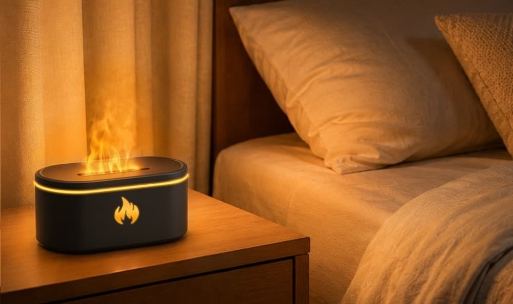MINI DIFFUSORE OLI ESSENZIALI PER AROMATERAPIA UMIDIFICATORE CON LUCI LED EFFETTO FIAMMA - 11