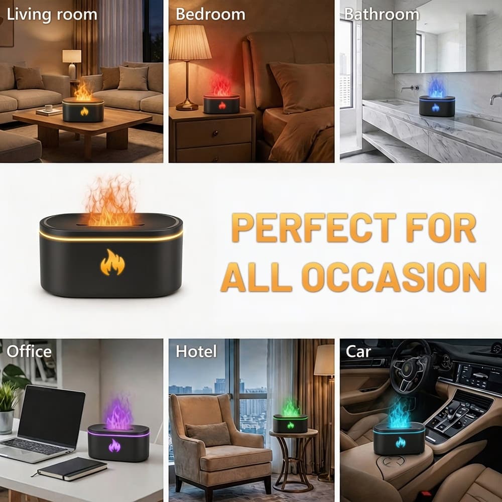 MINI DIFFUSORE OLI ESSENZIALI PER AROMATERAPIA UMIDIFICATORE CON LUCI LED EFFETTO FIAMMA - 8