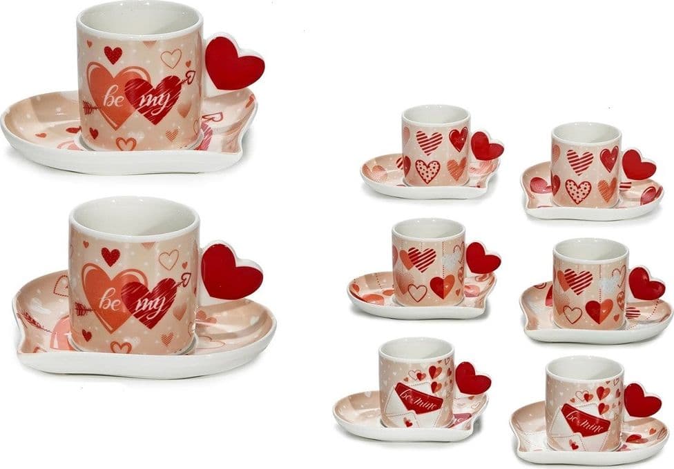 SET 2 TAZZINE 8CL CON PIATTINI A TEMA SAN VALENTINO CON MANICI A CUORE PER CAFFÈ ESPRESSO - 3
