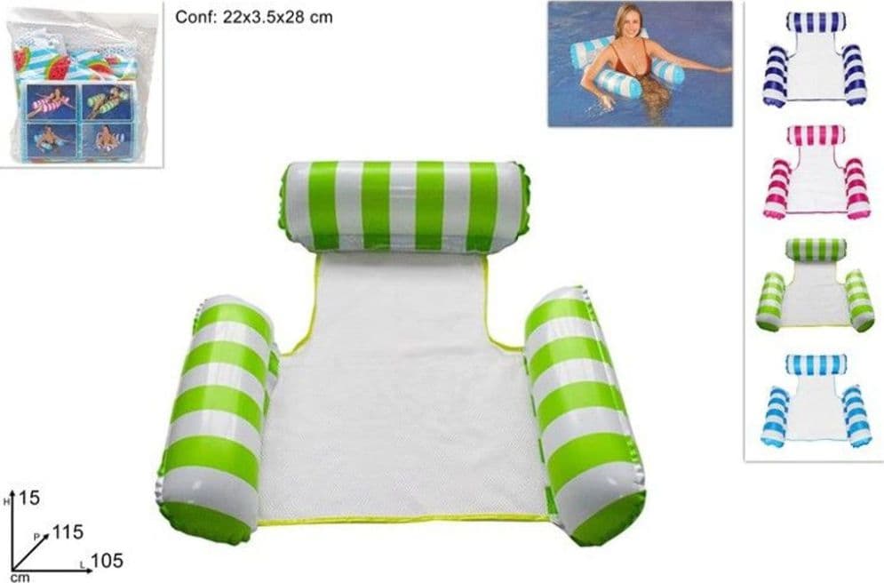 Poltrona Galleggiante Piscina con Rete Relax Mare Gonfiabile Colori Assortiti - 2