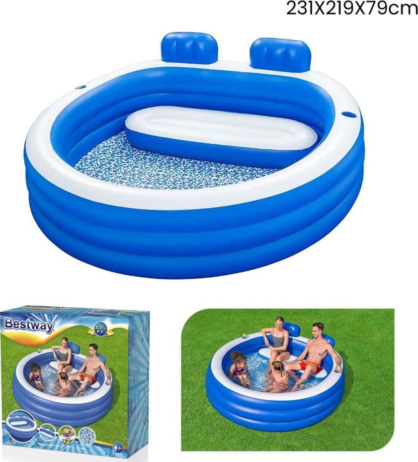 PISCINA GONFIABILE FAMILIARE 231X219X79CM CON PANCA POGGIATESTA PORTABICCHIERI 54422 - 2