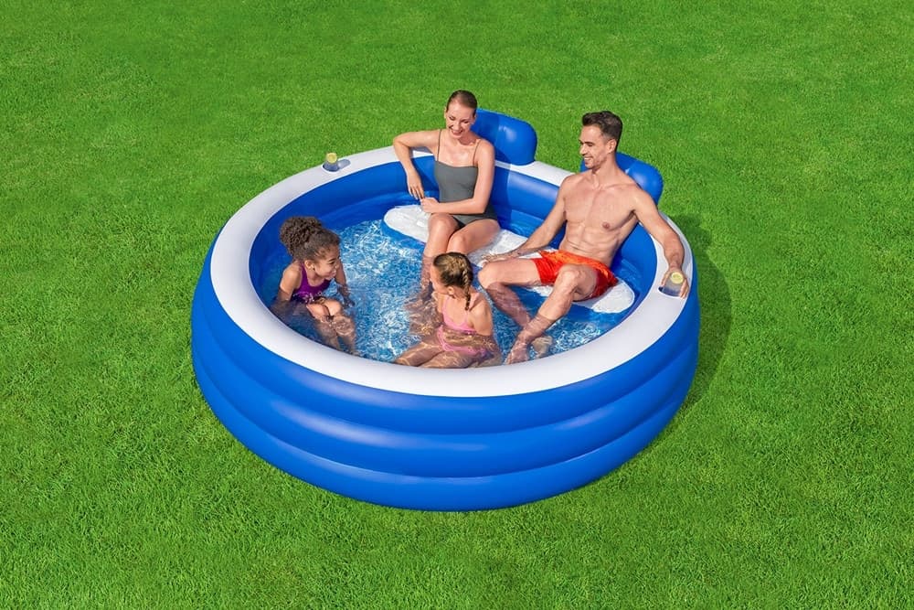 PISCINA GONFIABILE FAMILIARE 231X219X79CM CON PANCA POGGIATESTA PORTABICCHIERI 54422 - 3