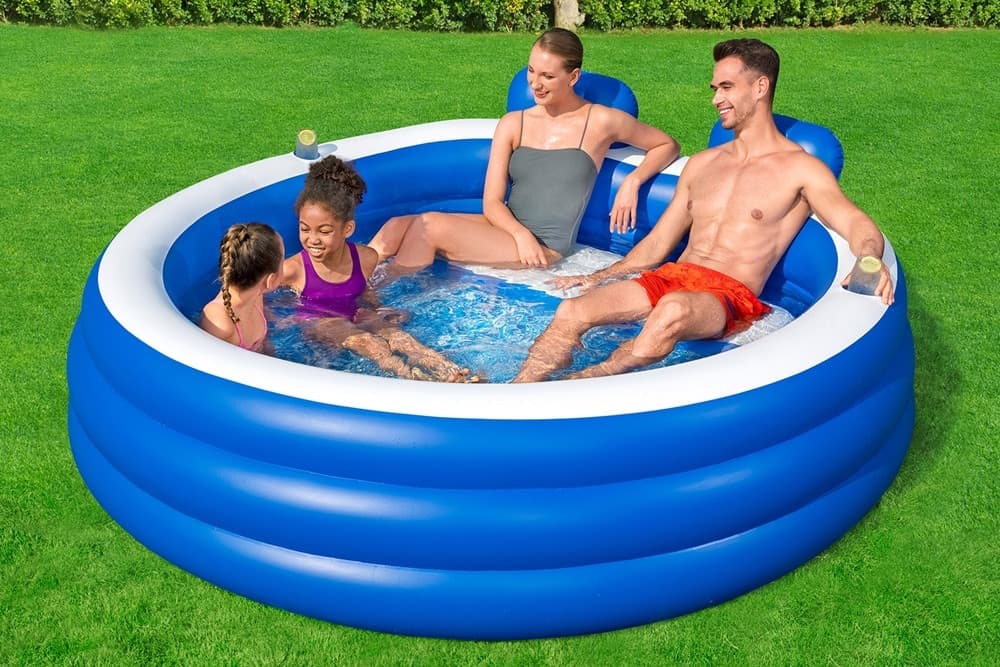 PISCINA GONFIABILE FAMILIARE 231X219X79CM CON PANCA POGGIATESTA PORTABICCHIERI 54422 - 4