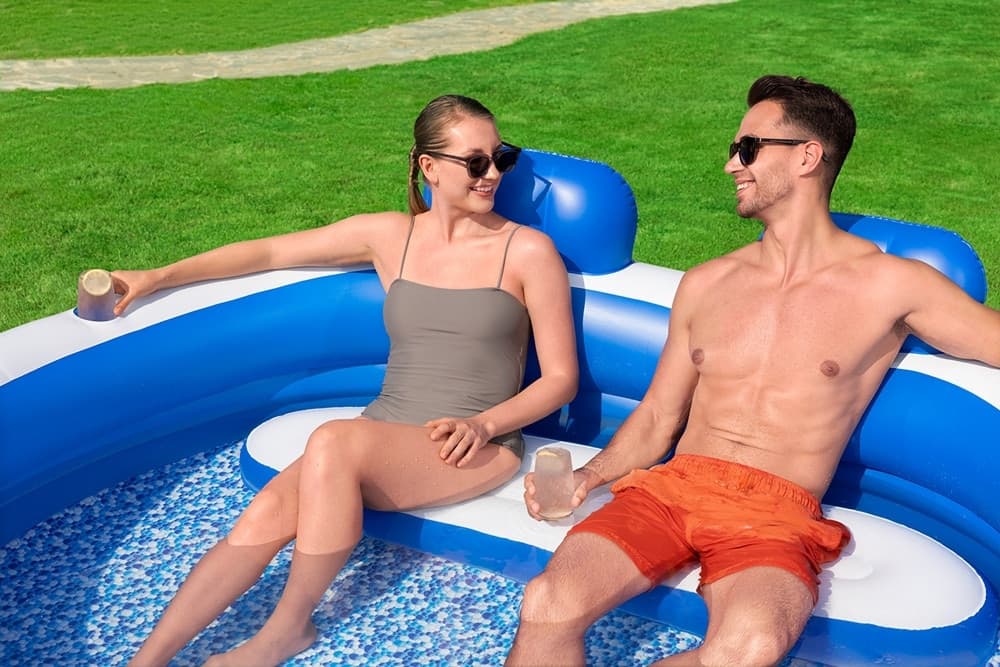 PISCINA GONFIABILE FAMILIARE 231X219X79CM CON PANCA POGGIATESTA PORTABICCHIERI 54422 - 6