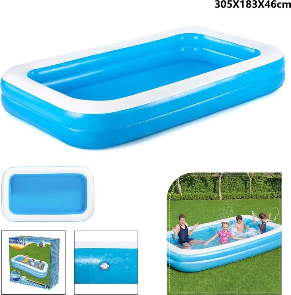 PISCINA GONFIABILE FAMILIARE 305 X 183 X 46 CM RETTANGOLARE 2 ANELLI GIARDINO 54150 - 2