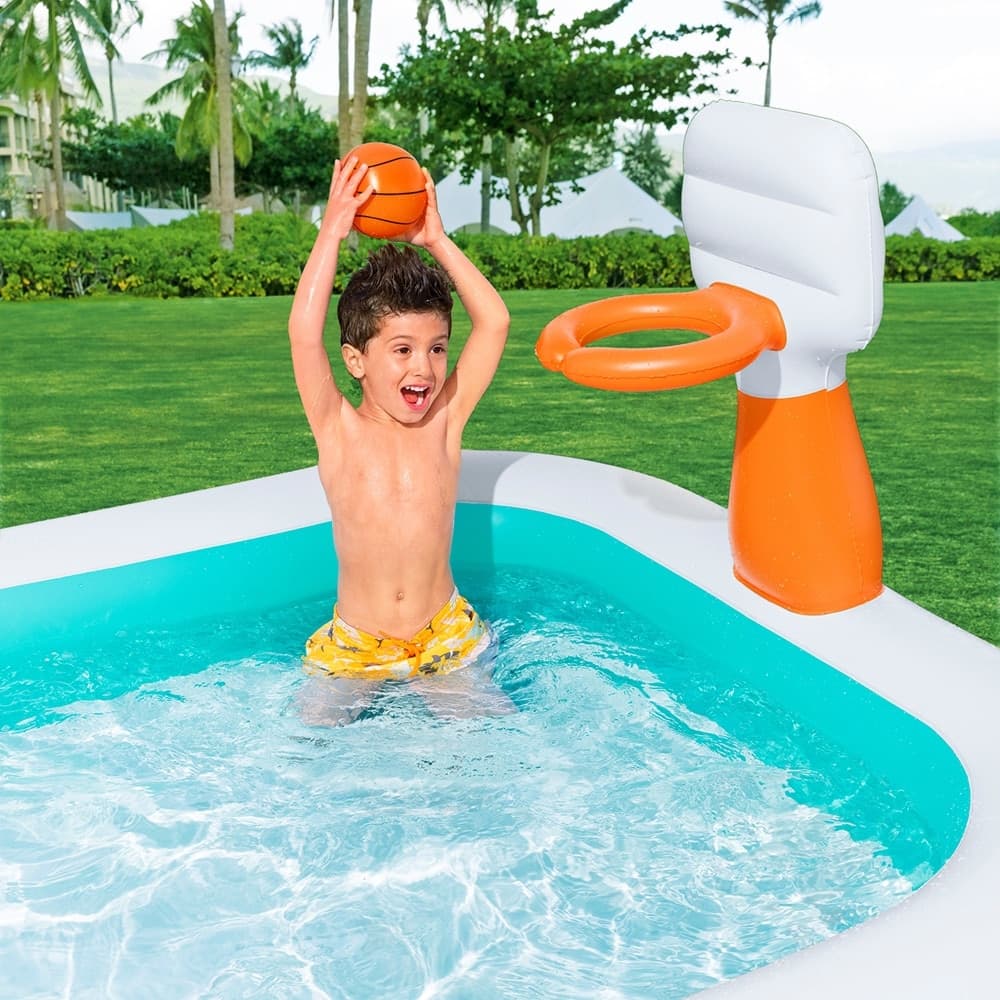 PISCINA GONFIABILE FAMILIARE CON CANESTRO DA BASKET PALLONE 251X168X102 CM GIARDINO 54445 - 4