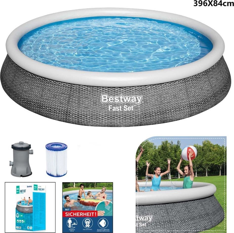 PISCINA FUORI TERRA FAST SET CON POMPA FILTRO Ø396X84CM EFFETTO RATTAN ROTONDA 57376 - 2